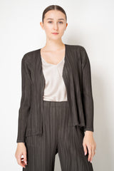 Pleats Please Issey Miyake Mellow Pleats Open Front Cardigan in Grey