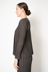 Pleats Please Issey Miyake Mellow Pleats Open Front Cardigan in Grey