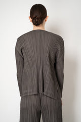 Pleats Please Issey Miyake Mellow Pleats Open Front Cardigan in Grey