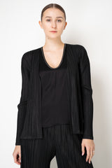 Pleats Please Issey Miyake Mellow Pleats Open Front Cardigan in Black