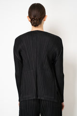 Pleats Please Issey Miyake Mellow Pleats Open Front Cardigan in Black
