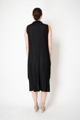 Pleats Please Issey Miyake Mellow Pleats Sleeveless Mock Neck Dress in Black
