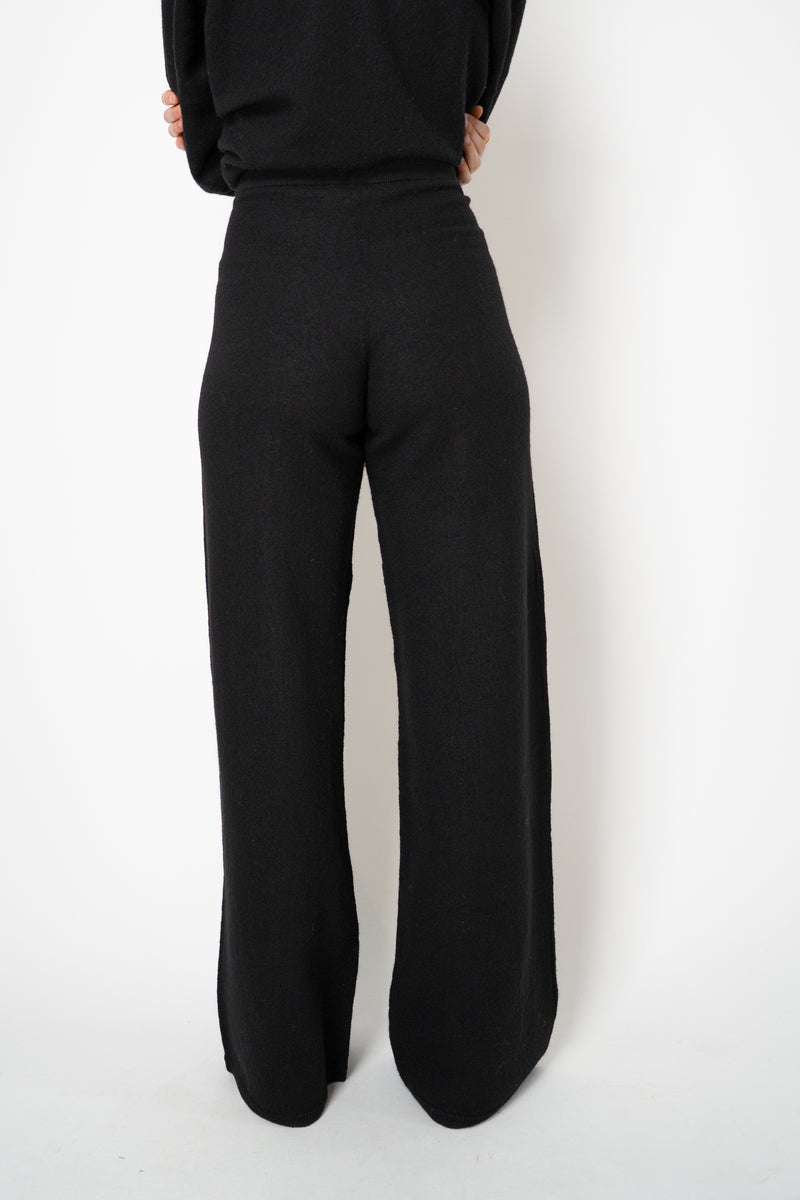 MeiMeiJ Pull-On Style Knit Boiled Wool Wide Leg Pants in Black