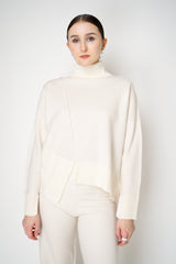 MeiMeiJ Split Turtleneck Felt Wool Knitted Pullover in Off-White