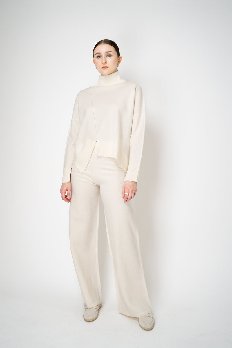 MeiMeiJ Pull-On Style Boiled Wool Wide Leg Pants in Off-White