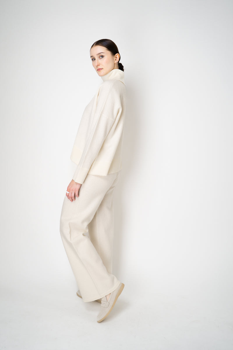 MeiMeiJ Pull-On Style Boiled Wool Wide Leg Pants in Off-White