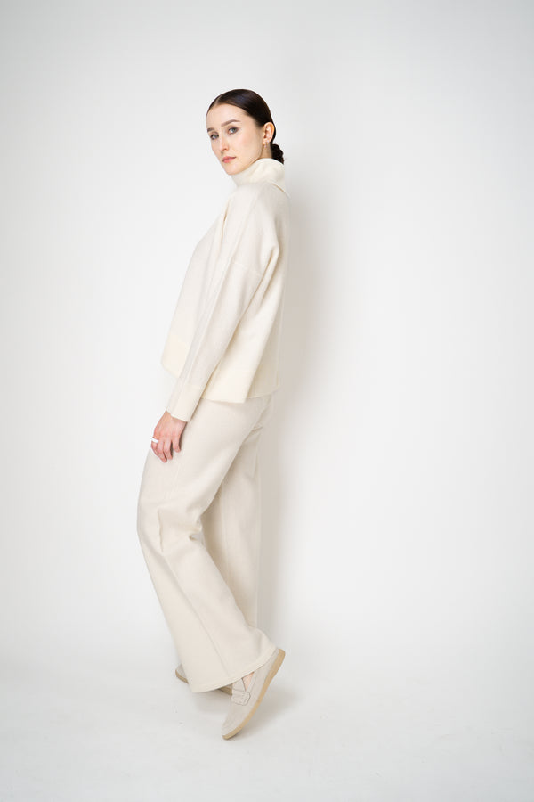 MeiMeiJ Split Turtleneck Felt Wool Knitted Pullover in Off-White