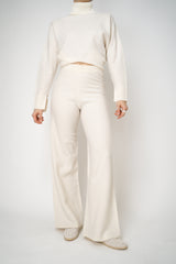 MeiMeiJ Pull-On Style Boiled Wool Wide Leg Pants in Off-White