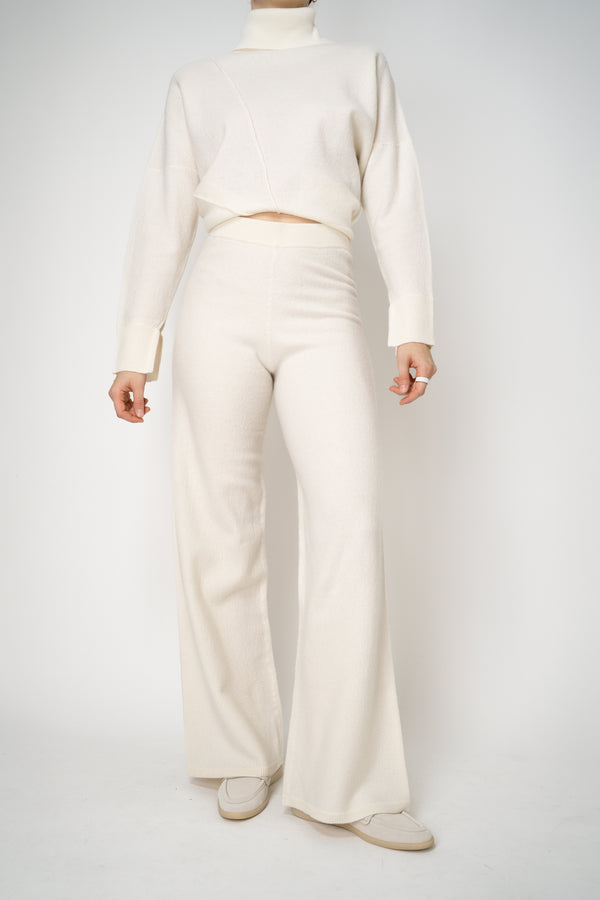 MeiMeiJ Pull-On Style Boiled Wool Wide Leg Pants in Off-White