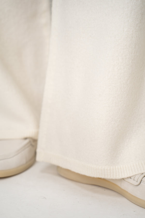 MeiMeiJ Pull-On Style Boiled Wool Wide Leg Pants in Off-White