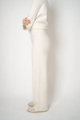 MeiMeiJ Pull-On Style Boiled Wool Wide Leg Pants in Off-White