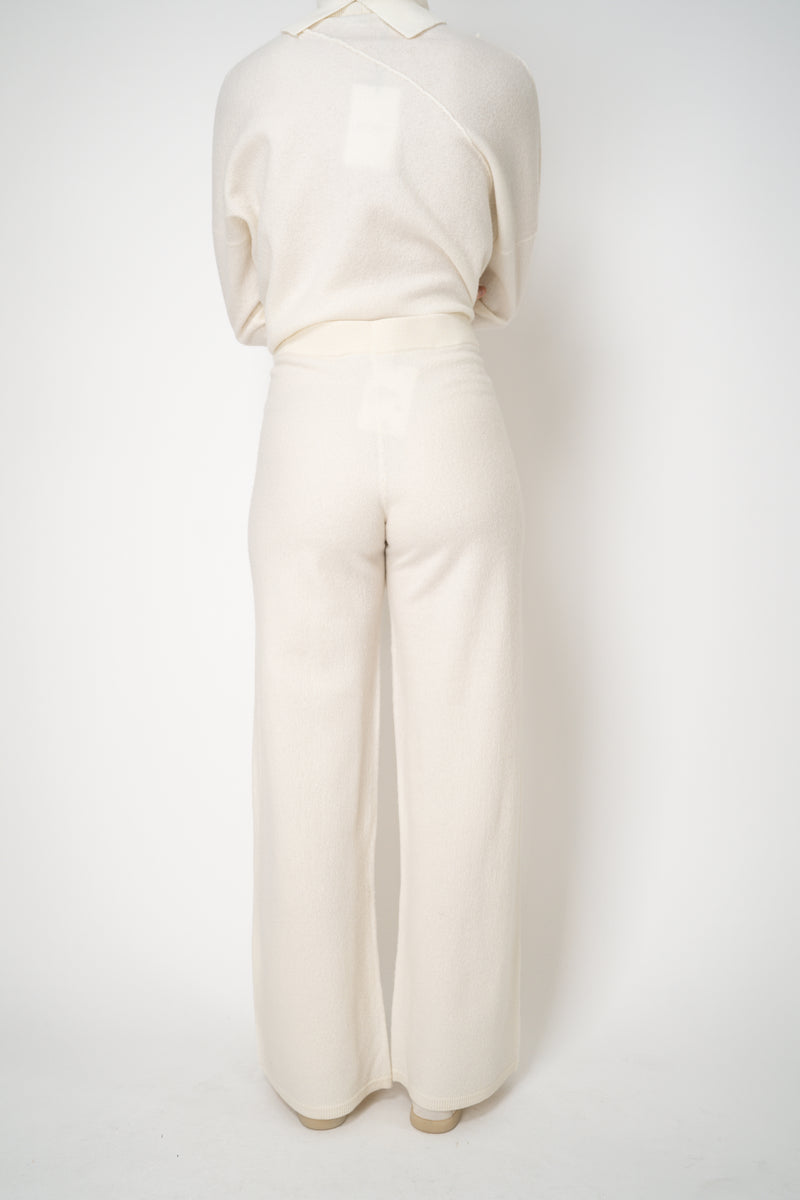 MeiMeiJ Pull-On Style Boiled Wool Wide Leg Pants in Off-White