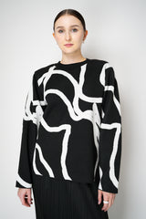 Pleats Please Issey Miyake Pause Knit Contrasting Silhouettes Pullover in Black and White