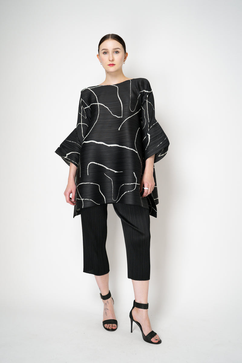 Pleats Please Issey Miyake Basics Cropped Tapered Trousers in Black
