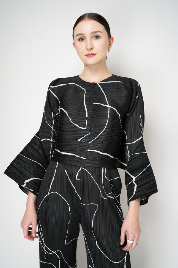 Pleats Please Issey Miyake Pause Contrasting Silhouettes Cropped Cardigan in Black and White