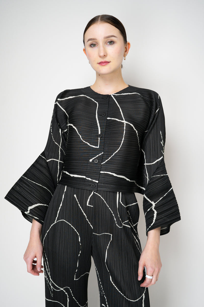 Pleats Please Issey Miyake Pause Contrasting Silhouettes Cropped Cardigan in Black and White