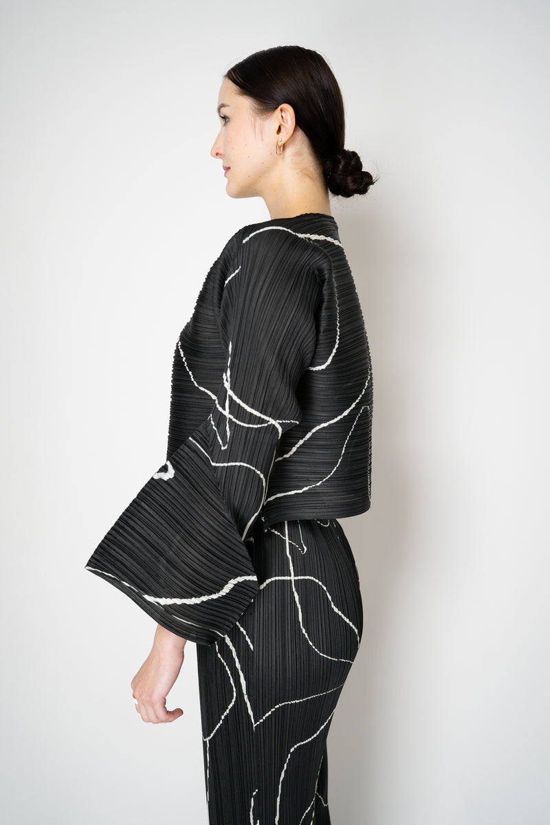 Pleats Please Issey Miyake Pause Contrasting Silhouettes Cropped Cardigan in Black and White