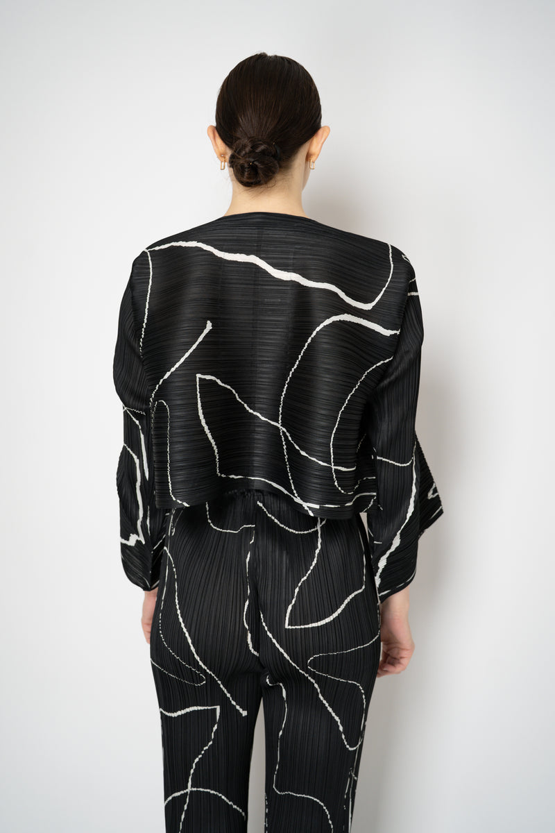 Pleats Please Issey Miyake Pause Contrasting Silhouettes Cropped Cardigan in Black and White