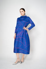 Pleats Please Issey Miyake Pause Contrasting Silhouettes High Neck Long Sleeve Top in Indigo and Pink Vancouver. Shop Online or in Store.