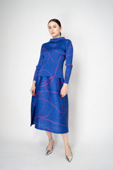 Pleats Please Issey Miyake Pause Contrasting Silhouettes High Neck Long Sleeve Top in Indigo and Pink Vancouver. Shop Online or in Store.