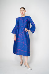 Pleats Please Issey Miyake Pause Contrasting Silhouettes Cropped Cardigan in Indigo and Pink