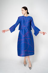Pleats Please Issey Miyake Pause Contrasting Silhouettes Maxi Skirt in Indigo and Pink