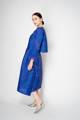 Pleats Please Issey Miyake Pause Contrasting Silhouettes Maxi Skirt in Indigo and Pink
