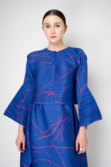 Pleats Please Issey Miyake Pause Contrasting Silhouettes Cropped Cardigan in Indigo and Pink