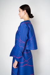 Pleats Please Issey Miyake Pause Contrasting Silhouettes Cropped Cardigan in Indigo and Pink