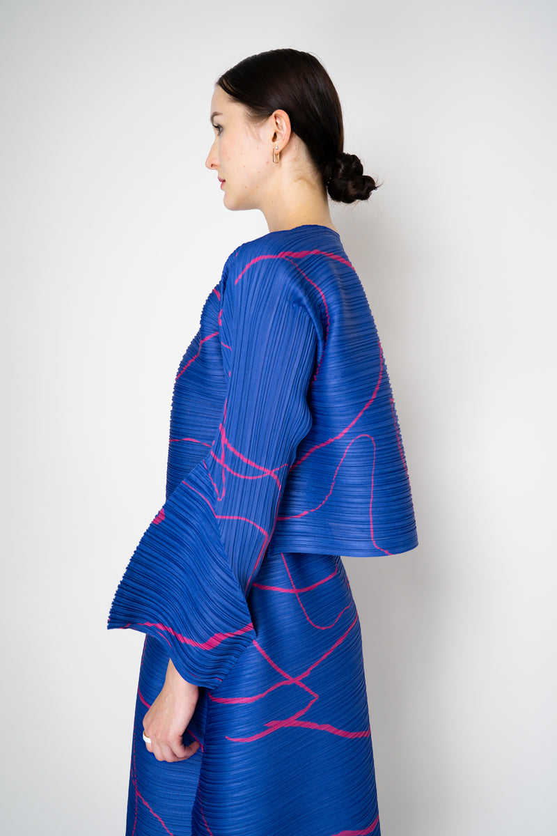 Pleats Please Issey Miyake Pause Contrasting Silhouettes Cropped Cardigan in Indigo and Pink
