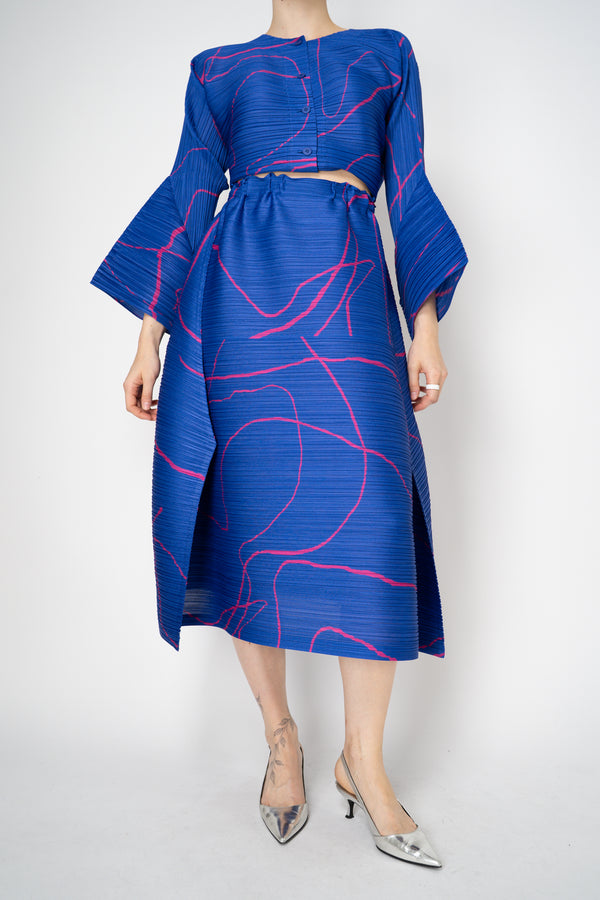 Pleats Please Issey Miyake Pause Contrasting Silhouettes Maxi Skirt in Indigo and Pink