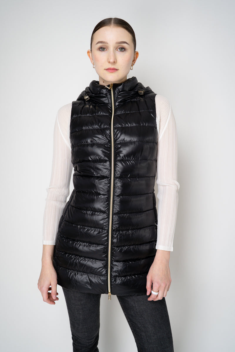 Herno Slim Hooded Nylon Ultralight Puffer Vest in Black