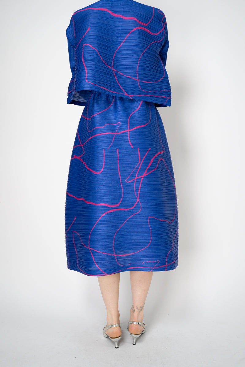 Pleats Please Issey Miyake Pause Contrasting Silhouettes Maxi Skirt in Indigo and Pink