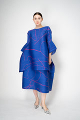 Pleats Please Issey Miyake Pause Contrasting Silhouettes Maxi Skirt in Indigo and Pink