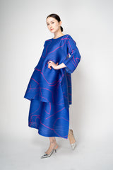 Pleats Please Issey Miyake Pause Contrasting Silhouettes Maxi Skirt in Indigo and Pink