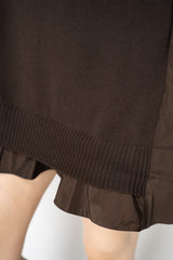 MeiMeiJ Ruffle Trim Knit Dress with Taffeta Back in Chocolate Brown