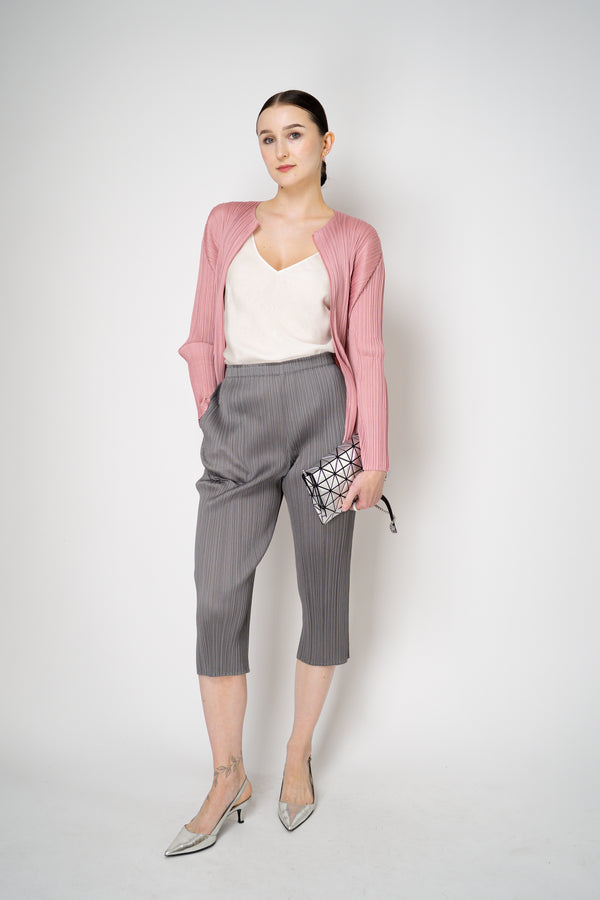 Pleats Please Issey Miyake Basics Cropped Tapered Trousers in Grey