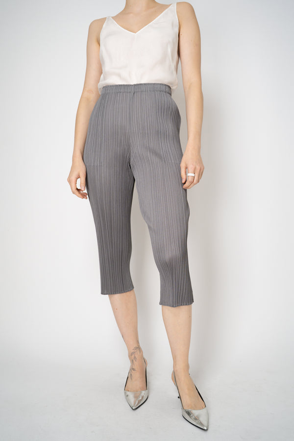 Pleats Please Issey Miyake Basics Cropped Tapered Trousers in Grey