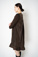 MeiMeiJ Ruffle Trim Knit Dress with Taffeta Back in Chocolate Brown