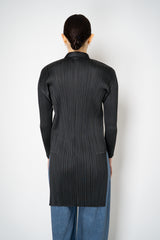 Pleats Please Issey Miyake Button-Up Cardigan Jacket in Black