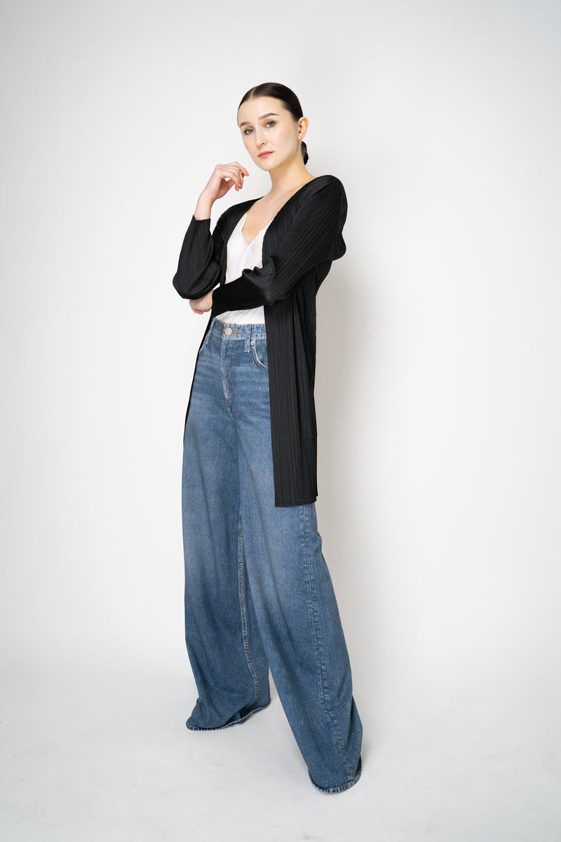 Pleats Please Issey Miyake Basics Open Front Cardigan in Black