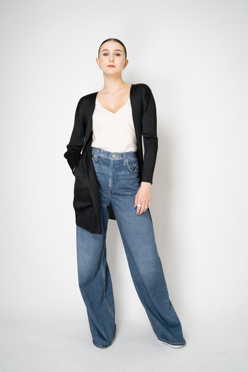 Pleats Please Issey Miyake Basics Open Front Cardigan in Black