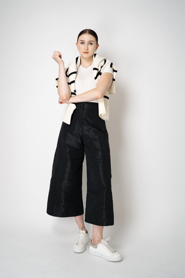 MeiMeiJ Cropped Wide Leg Taffeta Trousers in Black