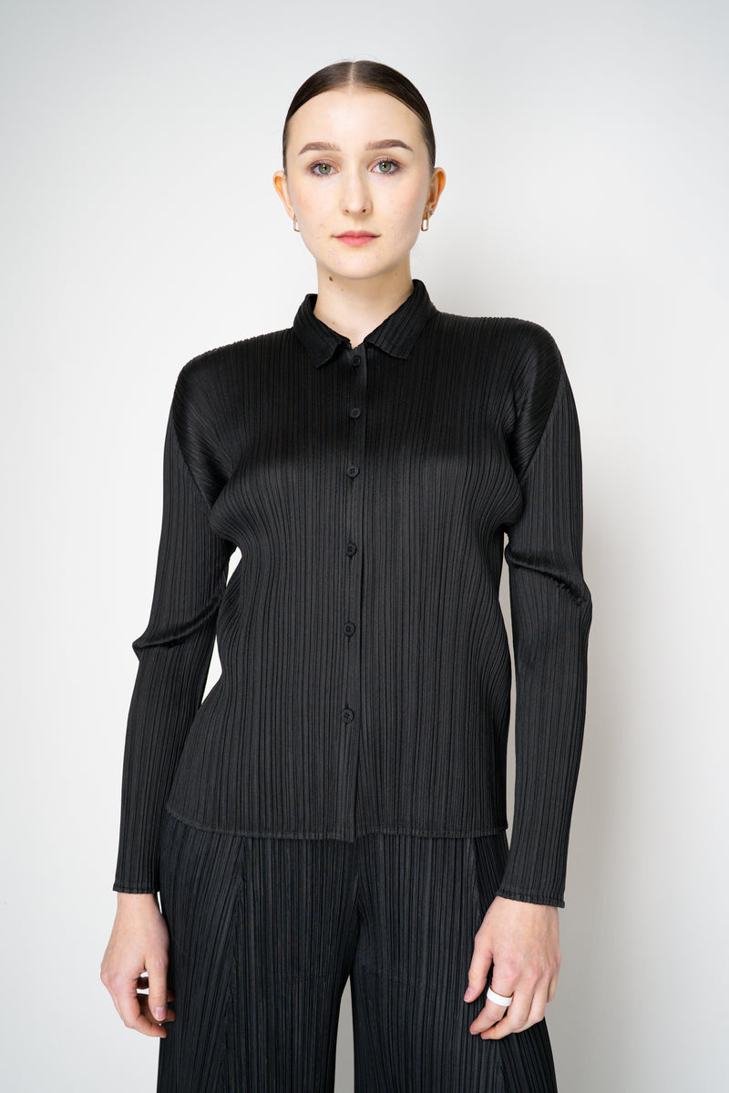 Pleats Please Issey Miyake Basics Collared Button-Up Jacket in Black