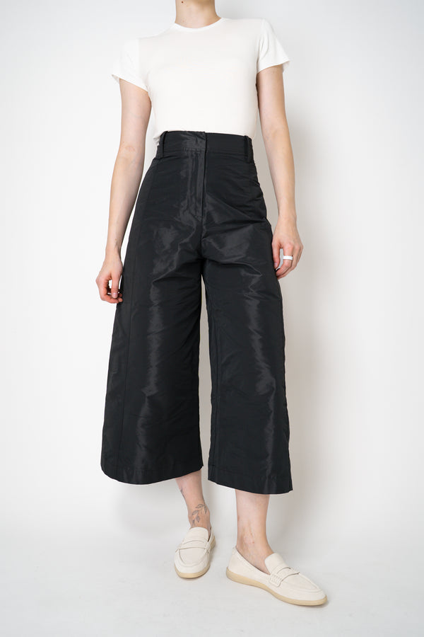 MeiMeiJ Cropped Wide Leg Taffeta Trousers in Black