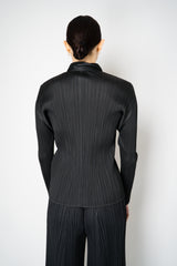 Pleats Please Issey Miyake Basics Collared Button-Up Jacket in Black