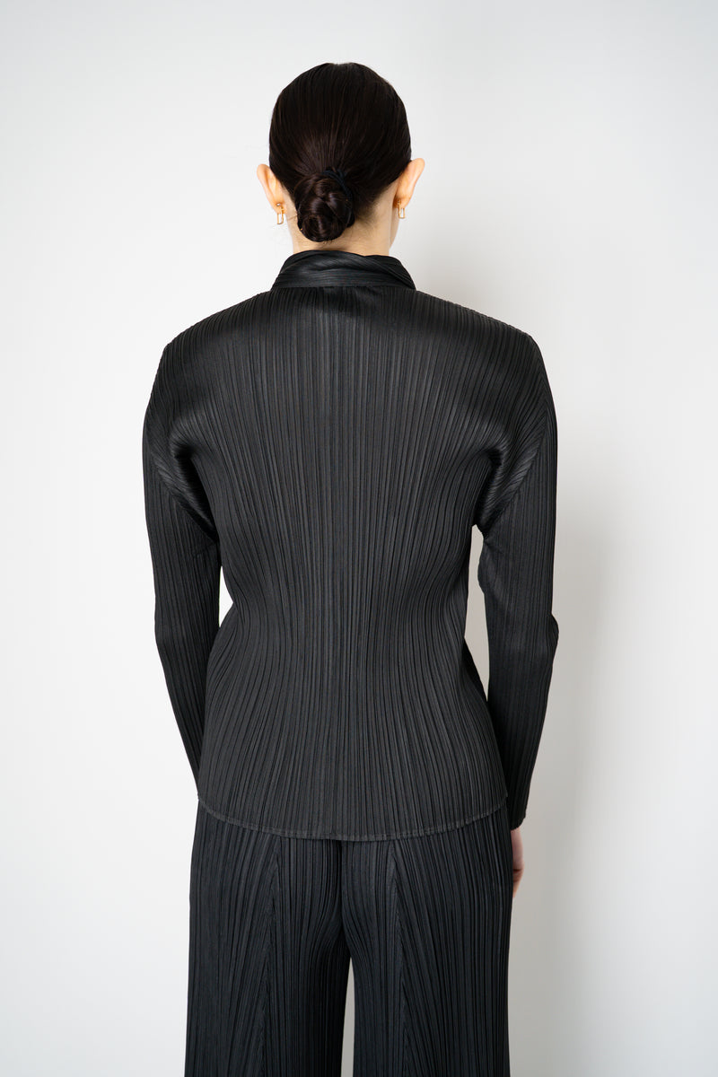 Pleats Please Issey Miyake Basics Collared Button-Up Jacket in Black