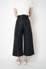 MeiMeiJ Cropped Wide Leg Taffeta Trousers in Black