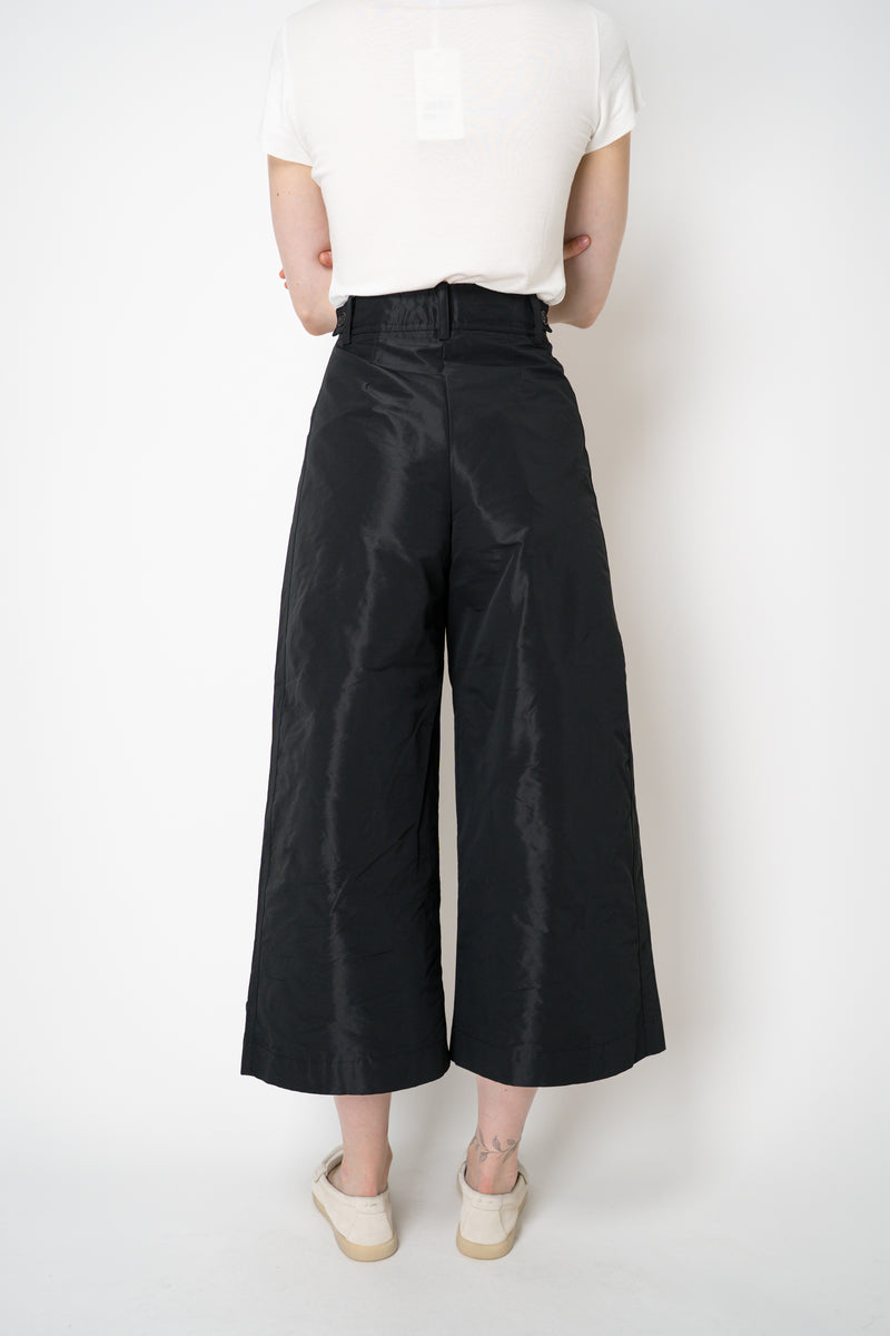 MeiMeiJ Cropped Wide Leg Taffeta Trousers in Black