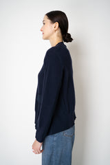 MeiMeiJ Merino Wool Knit A-line Cinched Effect Pullover with Twill Details in Navy